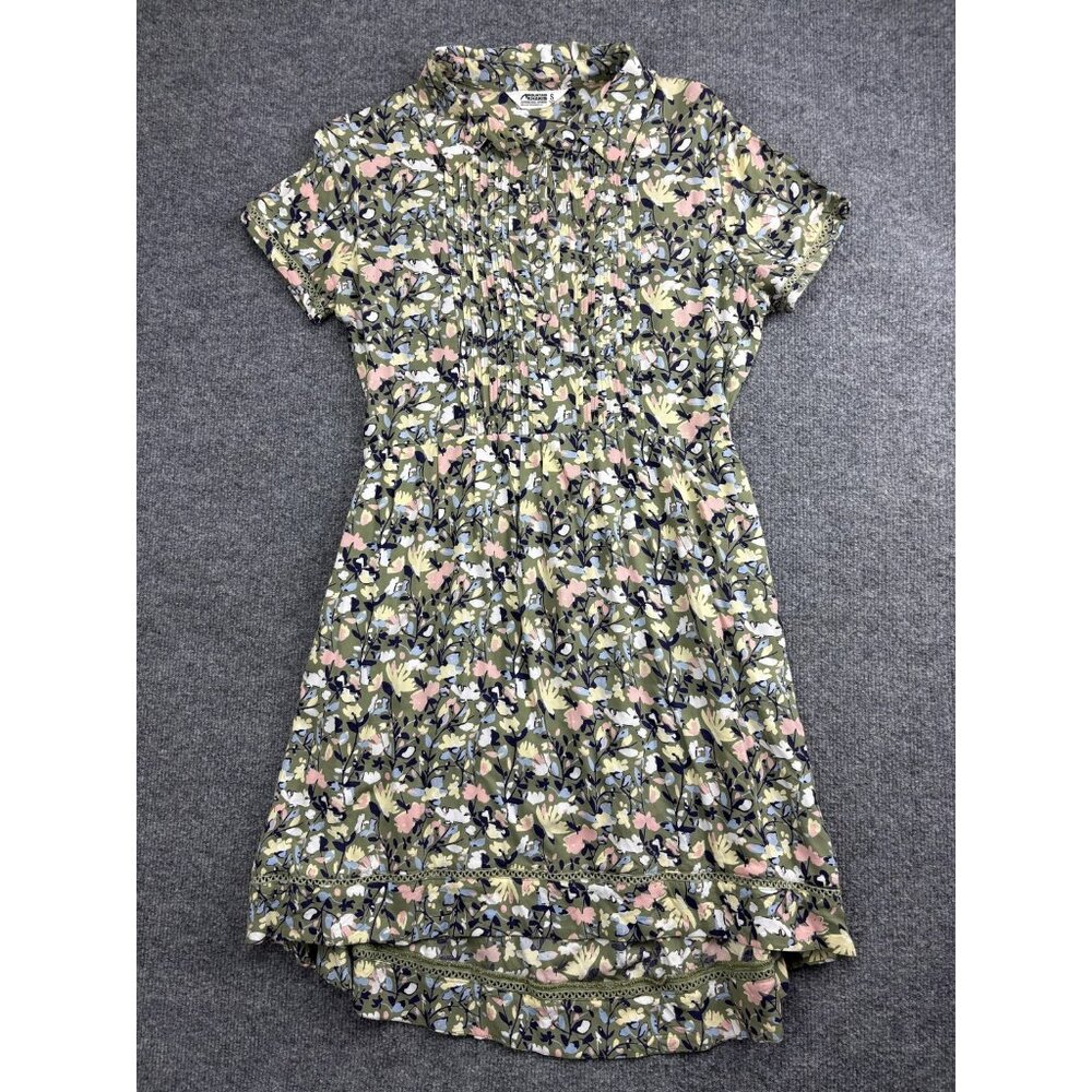 Mountain Khakis Shirt Dress Womens Small‎ Green Floral Button Front Hi Low Hem